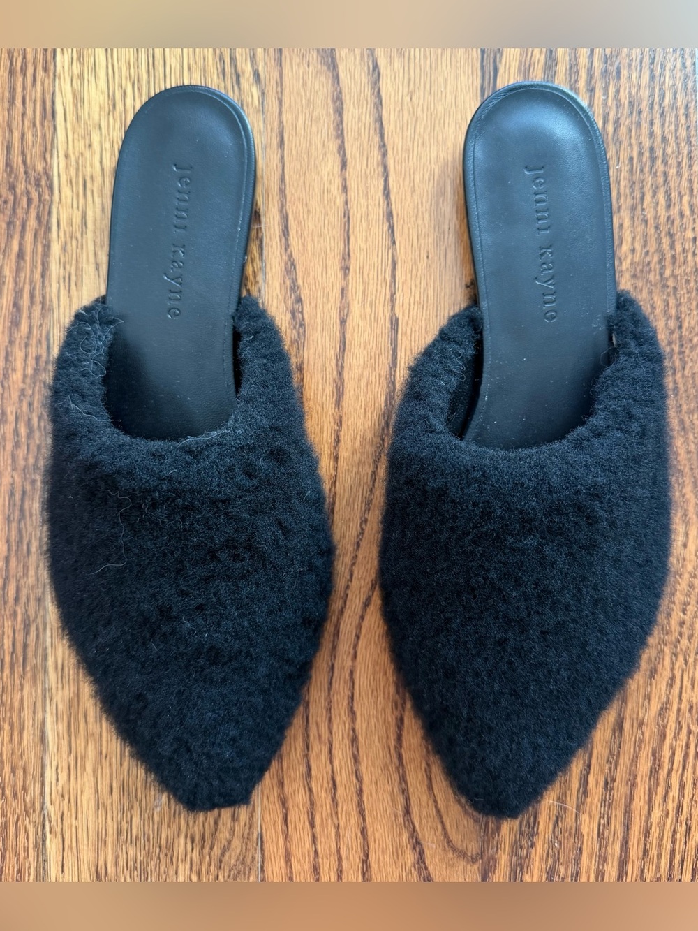 Jenni Kayne Black Fuzzy Pointed Slip-On Mules